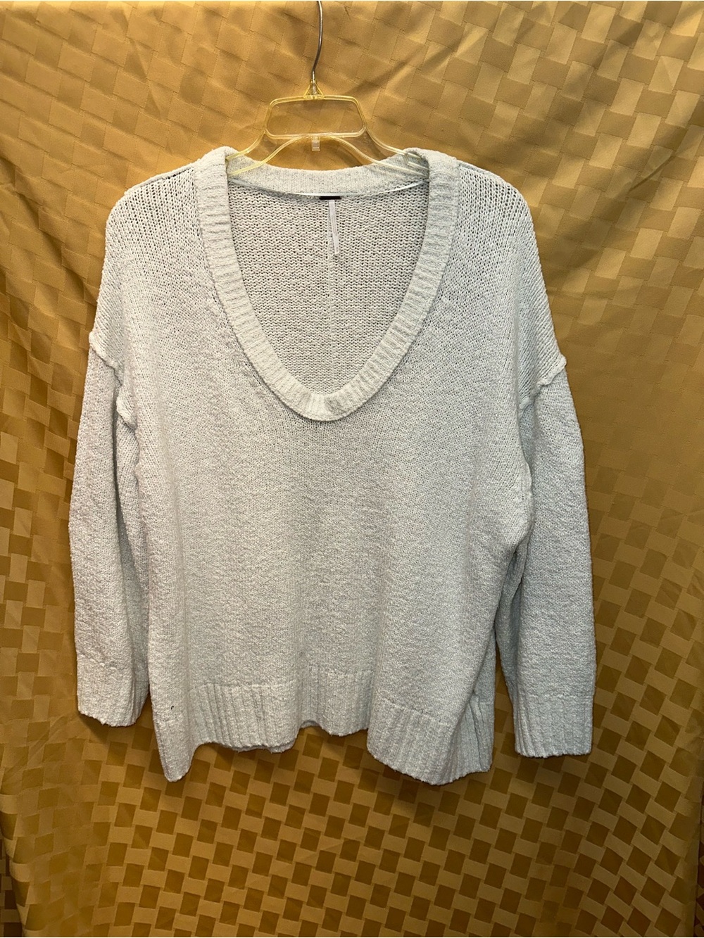 Free People Light Gray V-Neck Knit Sweater